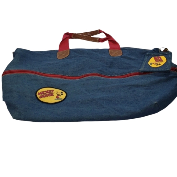 Vintage Disney Mickey Mouse Denim Tote Hand Bag Purse & Wallet - Picture 1 of 16